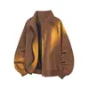Jaqueta de Couro Patchwork Americana Nova Outono 2026 Tamanho Plus Masculina Solta Casual Gola Alta Zíper Camisa