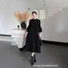 Ventas Directas de Fábrica Miyake Transfronterizo Otoño Nuevo Alta Gama Color Sólido Talla Grande Plisado Moda Alta Elasticidad Bordado Vestido