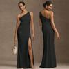 Vestido de Madrinha de Cetim de Alta Qualidade, Vestido de Noite de Luxo Acessível de Nicho, Vestido com Fenda de Um Ombro com Alça Fina para Emagrecer