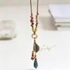 Nuevo Collar con Colgante de Cerámica Zen Estilo Chino para Mujer, Accesorio de Cadena Larga Étnica Bohemia, Cadena para Suéter con Cordón
