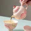 Juego de Té Miyan Pintado a Mano de Flor de Durazno Rosa, Tetera Hecha a Mano, Gaiwan, Taza de Té, Colección de Tazas para Anfitrión, Juego de Té de Alto Valor