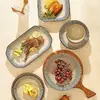 Juego de Bol y Plato Cerámico Retro Estilo Japonés con Acabado de Alta Gama para Uso Doméstico, Incluyendo Tazones para Arroz, Tazones para Sopa, Platos y Vajilla Moderna Aprobada por Ama de Casa