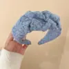 Faixa de Cabeça Vintage de Lã Azul Klein para Mulheres com Coroa Alta, Faixa Larga Franzida, Presilha Elegante para Lavar o Rosto, Acessório de Cabelo para Outono e Inverno