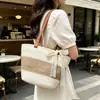 Bolsa de Palha Versátil de Ombro Único, Novo Estilo para o Dia a Dia, Bolsa Tote de Algodão Tecido de Grande Capacidade para Mulheres, Bolsa para Férias na Praia