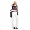Transfronteiriço 2026 calças compridas casuais femininas de perna larga estilo americano fluidas retrô brancas calças compridas damasco claro brancas