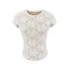 Camiseta Blanca Redonda de Manga Corta para Mujer, Puramente Sexy y Ligeramente Transparente, Estilo Primavera/Verano, Sensación de Alta Gama, Hombro Normal