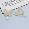 Kuisha colgante de perlas de diamantes completos mariposa salida de aire para coche accesorios de aleación DIY carcasa para teléfono móvil accesorios para el cabello colgante de joyería
