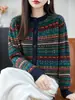 Cardigan Fair Isle Espesso Lavável à Máquina Transfronteiriço Jacquard Retrô de Natal Jaqueta Tricotada Versátil Outono e Inverno
