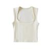 Top Corto Crop Ajustado Versátil de Color Sólido Verano Retro Francés Cuello Cuadrado Profundo Camiseta sin Mangas Ajustada para Mujer