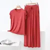 Conjunto de Pijama de Modal para Mujer Estilo Delgado Ropa de Casa Conjunto de Dos Piezas Se Puede Usar Afuera Camiseta sin Mangas Bolsillo Suelto Pantalones de Pierna Ancha
