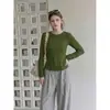 Camiseta de manga larga con cuello redondo y bloques de color estilo coreano para mujer, camiseta básica de otoño ajustada, top blanco