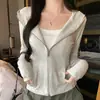 Cárdigan con capucha y cremallera de acrílico K1219 para mujer para primavera, otoño e invierno, corte ajustado, versátil, manga larga, top de capa base, chaqueta