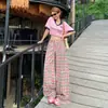 Calça Casual Laranja Infantil Xadrez Retrô Americano Wide Leg Feminina Solta Modeladora Caimento Moda Versátil Perna Reta Comprimento Total