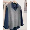 Chaleco Tejido Gris de Cuello V Estilo Coreano para Mujer, Suéter para Capas Otoño e Invierno, Suéter de Cuello V, Moderno