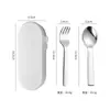 Garfo e Colher Infantil com Cabo Quadrado Utensílios de Mesa Portáteis para Exterior Conjunto de Duas Peças de Garfo e Colher de Aço Inoxidável 304 Conjunto de Utensílios de Mesa para Viagem de Estudante