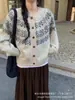 Nova coleção outono e inverno: casaco solto de estilo artístico e retrô, macio e confortável, cardigã suéter versátil, cardigã de tricô Fair Isle para mulheres