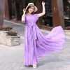Vestido de Tencel de Verão para Férias na Praia, Emagrecimento, Moderno e Elegante, Cor Sólida, Manga Curta, Longo para Praia
