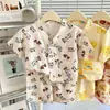 Conjunto refrescante de algodón y seda para niños y niñas, de manga corta y pantalón corto, ropa para aire acondicionado, conjunto de pijama