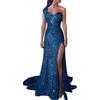 Vestido de alça europeu e americano 2024 popular na Amazon elegante para banquete sexy de um ombro com dourado longo vestido de noite para mulheres