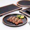 Prato de melamina a5 preto prato ocidental criativo prato plano retangular de plástico prato basculante louça imitação de porcelana prato para sushi churrasco