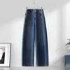 Jeans de pierna ancha bordados artísticos de nuevo estilo otoñal hechos a medida, informales, holgados, de cintura alta, adelgazantes, moda, corte curvo