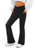 Pantalones de yoga de tiro alto microacampanados para mujer, sensación de segunda piel, adelgazantes, realzan los glúteos, adecuados para usar fuera, control de abdomen cruzado en la cintura, bolsillos laterales, pantalones largos para deportes y fitness