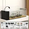 Acuario de borde lateral transfronterizo, acuario estilo arroyo, acuario de escritorio para sala de estar, pecera ornamental de vidrio, acuario ecológico basado en filtro