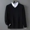 Suéter para Hombre de Cuello en V Grueso de Punto Polar Andy Pulóver Manga Larga Otoño Invierno Nuevo Casual de Negocios Capa Base Talla Grande
