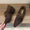Zapatos de invierno grises sin cordones con plataforma para mujer 2026, cálidos, de punta, con escote profundo, forro de felpa, zapatos de una sola pieza, zapatos de algodón