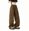 Pantalones cargo rectos de trabajo pesados de marca americana de moda para primavera para hombre, estilo callejero retro, holgados, versátiles, de pierna ancha, pantalones largos
