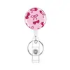Porta-credencial retráctil de resina epoxi transfronterizo con clip de corazón rosa y lazo para tarjetas de identificación médicas, En stock