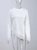 Camiseta de Manga Larga Irregular con Cuello Redondo, Parches de Encaje Satinado Suave Estilo Francés Transfronteriza, Cinturón