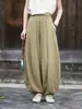 Outono 2026 Novo Vintage Solto Ramie Algodão Lavado à Areia Calças Casuais Femininas Patchwork Calças Lanterna Algodão Linho Calças Abóbora