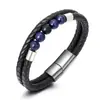 Fornecimento Transfronteiriço de Pulseiras de Pedra Vulcânica Natural Aço Inoxidável Estilo Europeu e Americano Pulseiras de Couro Personalizadas para Homens Atacado em Estoque