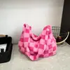 Bolso de Mujer de Gran Capacidad a Cuadros Contrastantes Moderno Elegante 2025 Holgado Casual de Axila Diagonal al Hombro Felpa Bolso Tote Grande