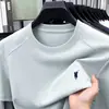 Camiseta de Manga Corta para Hombre de Algodón de Fibra Larga, Peso Pesado, Caída Suave, Verano 2026, Cuello Redondo, Moderna, Bordada con Logo de Caballo para Hombre