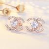 Nuevos pendientes Xiangfeng feeling de plata de ley 925 con circonita, pendientes doble C, para afinar el rostro de la mujer, suministro en vivo, venta al por mayor