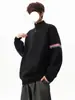 Suéter de punto grueso con bloques de color a rayas y cuello alto con media cremallera, estilo "old money", unisex, corte holgado, top de punto casual para otoño e invierno