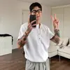 Tejido de punto de manga corta con cuello Henry para hombre, botones, camiseta ajustada de negocios británica, verano, seda de hielo, moderno, comercio exterior, venta al por mayor transfronteriza