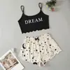 Chaleco Fino de Tirantes con Estampado Europeo y Americano Conjunto de Dos Piezas Shorts Ropa de Casa Pijama Pijamas para Mujer