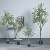 Planta verde artificial estilo nórdico, olivo, planta artificial en maceta, gran adorno decorativo para sala de estar, decoración de bonsái de interior, árbol artificial