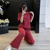 Traje Casual Deportivo de Algodón Imitación para Mujer Verano Adelgazante Reductor de Edad Moderno Manga Corta Pantalones de Pierna Ancha Dos Piezas Traje Estilo Occidental