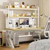 Mesa de computador para casa com painel perfurado, mesa gamer, design simples, adequada para quartos, mesa de estudo para estudantes e mesa de escrita integrada com estante