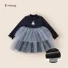 Vestido de Bebé Bangxuan Invierno Malla Empalmada Vestido de Princesa Infantil Vestido para Fiesta de Cumpleaños Vestido de Niña Estrella