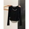 Camiseta de manga larga estilo coreano con retazos, tipo dos piezas, para mujer, nuevo modelo otoño 2026, corte ajustado, que estiliza la figura, top de moda A13600