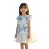 Nuevo Vestido de Verano para Niña Azul con Raíces de Planta Tie-Dye y Bordado Floral, Vestido de Princesa, Vestido sin Mangas de Línea A Feifei para Niños