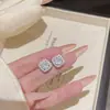 Pendientes de Plata de Ley S925 Chapados en Oro Blanco Cuadrados de Azúcar Ultra Brillantes de Cobre Zirconia para Mujer Pendiente de Nicho de Lujo Ligero Piezas de Cobre Exquisitas Aguja de Plata para Mujer