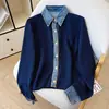Suéter de Punto Patchwork con Cuello de Mezclilla para Mujer, Abrigo Cardigan Engrosado, Diseño Otoño e Invierno con Parte Superior de Botones