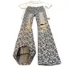 Jeans rasgados con estampado integral de estrellas para hombre, estilo americano, geniales y elegantes, sensación de alta gama, diseño de nicho, pierna recta, ligeramente acampanados