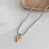 Collar Colgante Corazón y Gota de Agua Bloques de Color Dorado y Plateado para Mujer, Estilo Minimalista, Diseño de Nicho, Acero de Titanio, Cadena para Clavícula que No se Desvanece